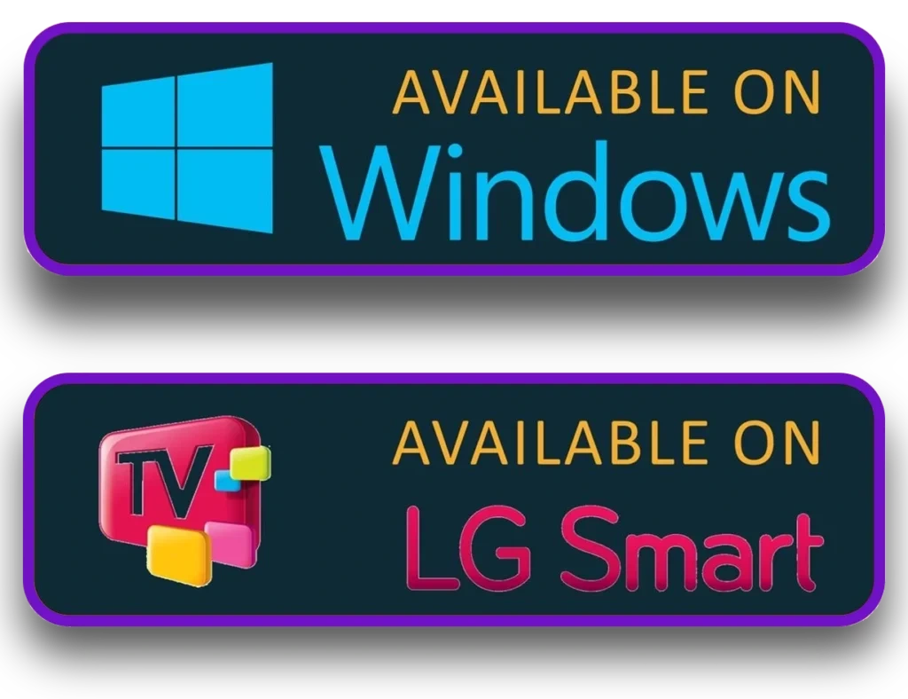 IPTV service available on multiple devices and platforms including Windows, LG Smart TV, iOS, Smart TV, Android, MAG Box, Fire TV, and Google Chrome—ensuring cross-platform compatibility for seamless streaming."
