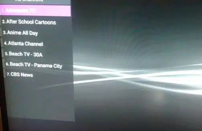 Image showing a list of IPTV channels, including names such as "After School Cartoons," "Anime All Day," and "CBS News."